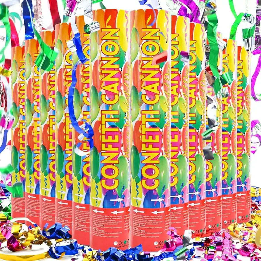 colorful confetti ‍streamers and party poppers birthday party